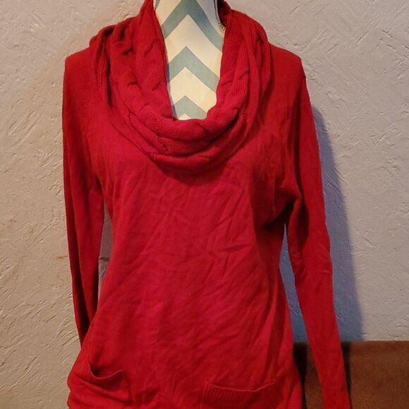 RED COWL-NECK SWEATER DRESS - Picture 2 of 8